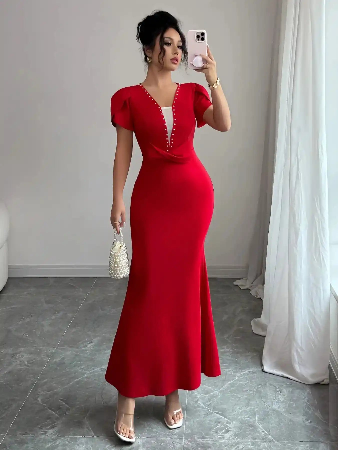 Petal Sleeve Mermaid Maxi Dress.