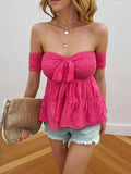 Off-Shoulder Smocked Bow-Tie Blouse.