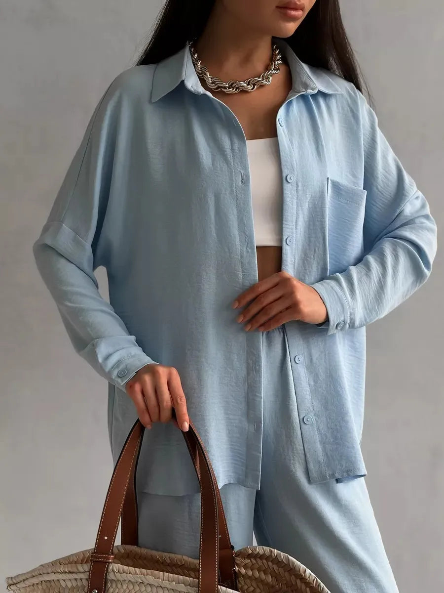 Button Up Long Sleeve Shirt and Pants Set.