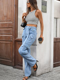 High-Waisted Multi-Pocket Cargo Jeans.