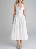 Plus Size Ruched Halter Neck Midi Dress.