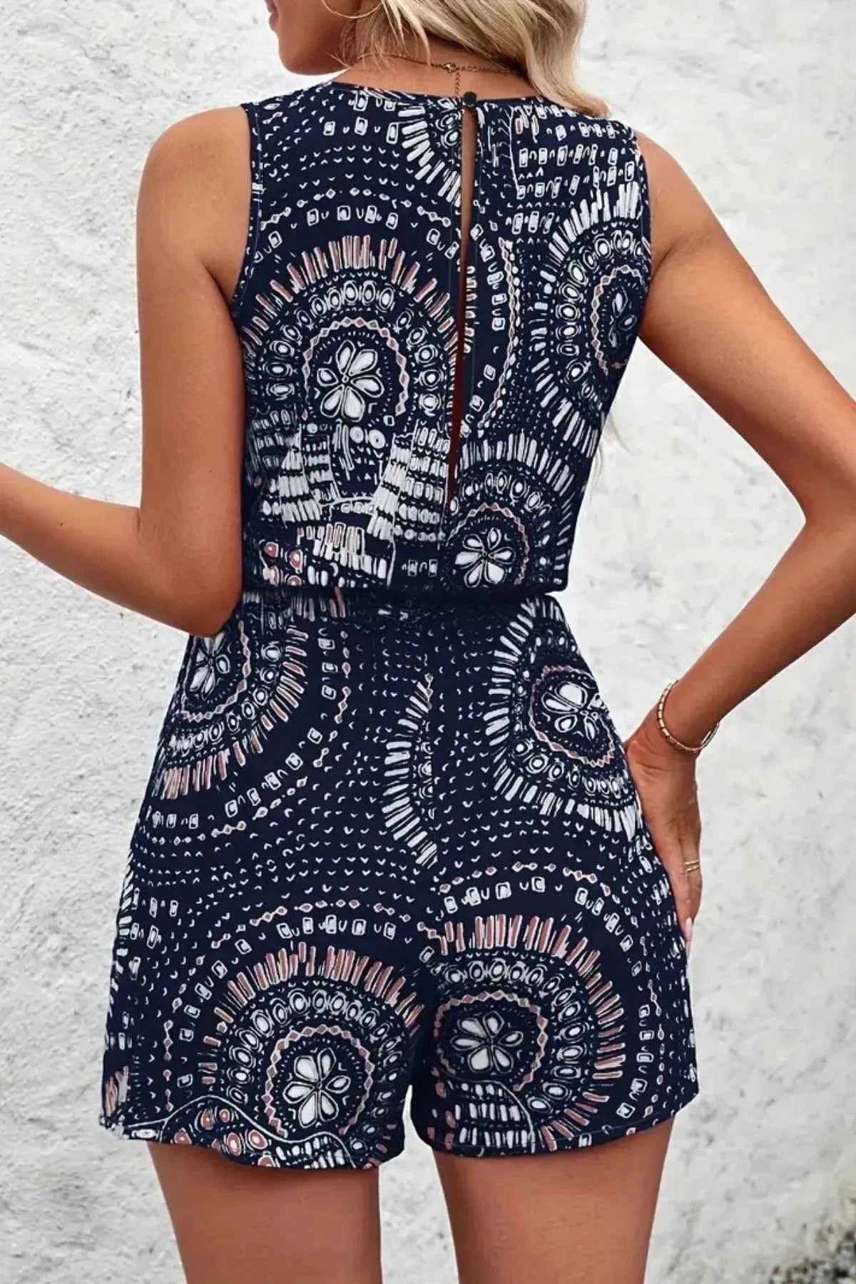 Boho Floral Print Sleeveless Summer Romper.