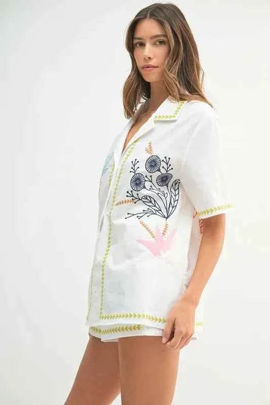 MABLE Embroidered Button Down Shirt & Shorts Set - EBYNN