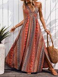 Tied Back Printed Sleeveless Maxi Dress with Slit.