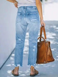 Distressed Straight Leg Jeans.