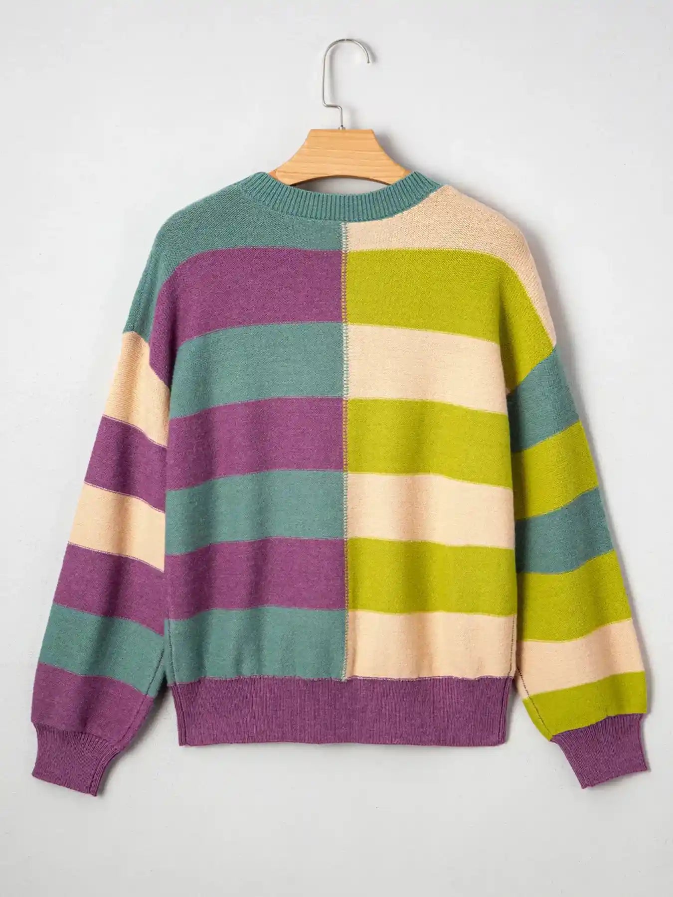 Stripe Drop Shoulder Ribbed Edge Sweater.