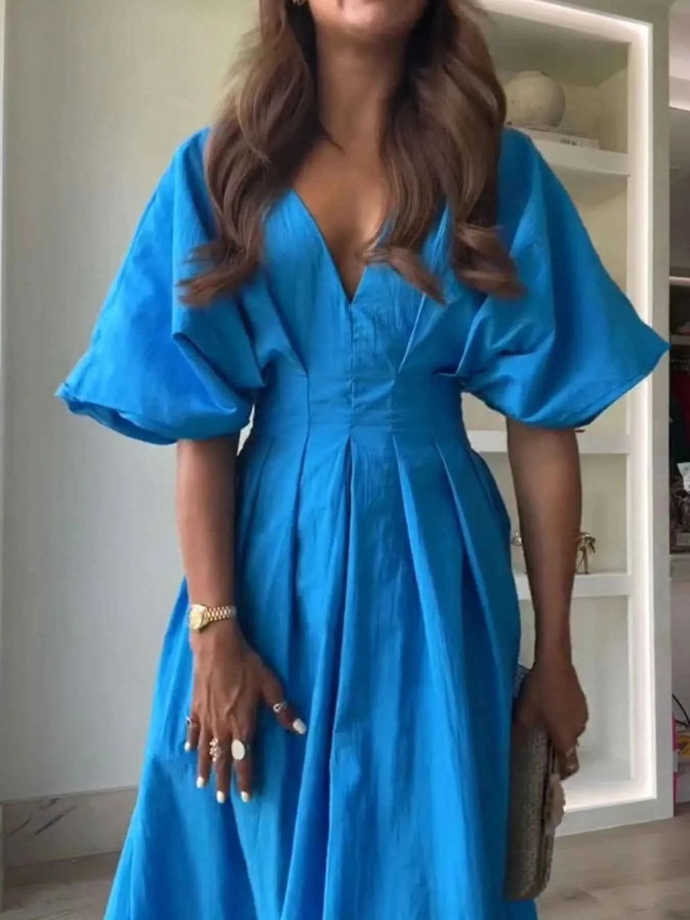 V-Neck Half Sleeve Midi Dress.