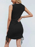 Ruched Sleeveless Dress with Round Neck.