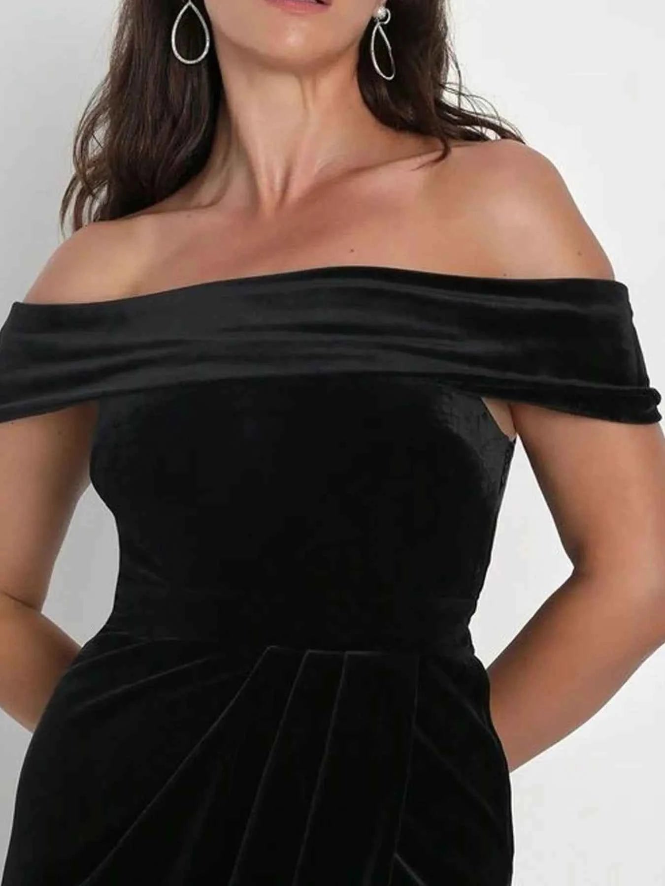 Off-Shoulder Wrap Dress with Side Slit.
