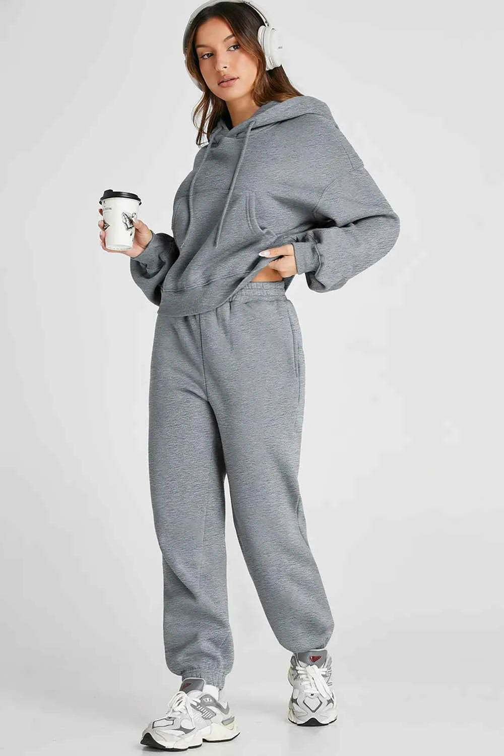 Dropped Shoulder Hooded Active Set - Top & Pants.