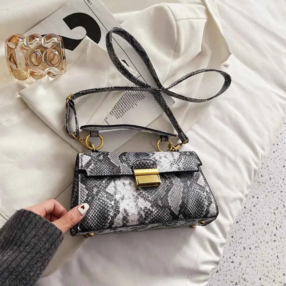 PU Leather Snakeskin Print Crossbody Bag.