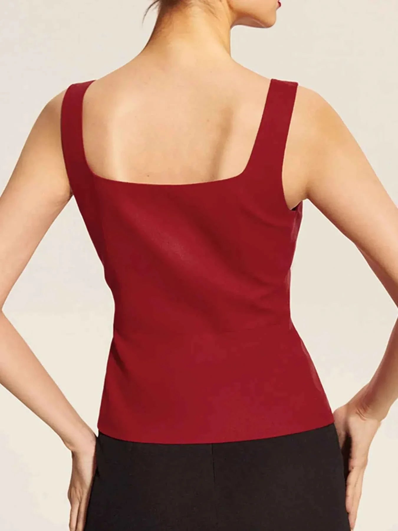 Square Neck Tank and Pleated Slit Skirt Set.