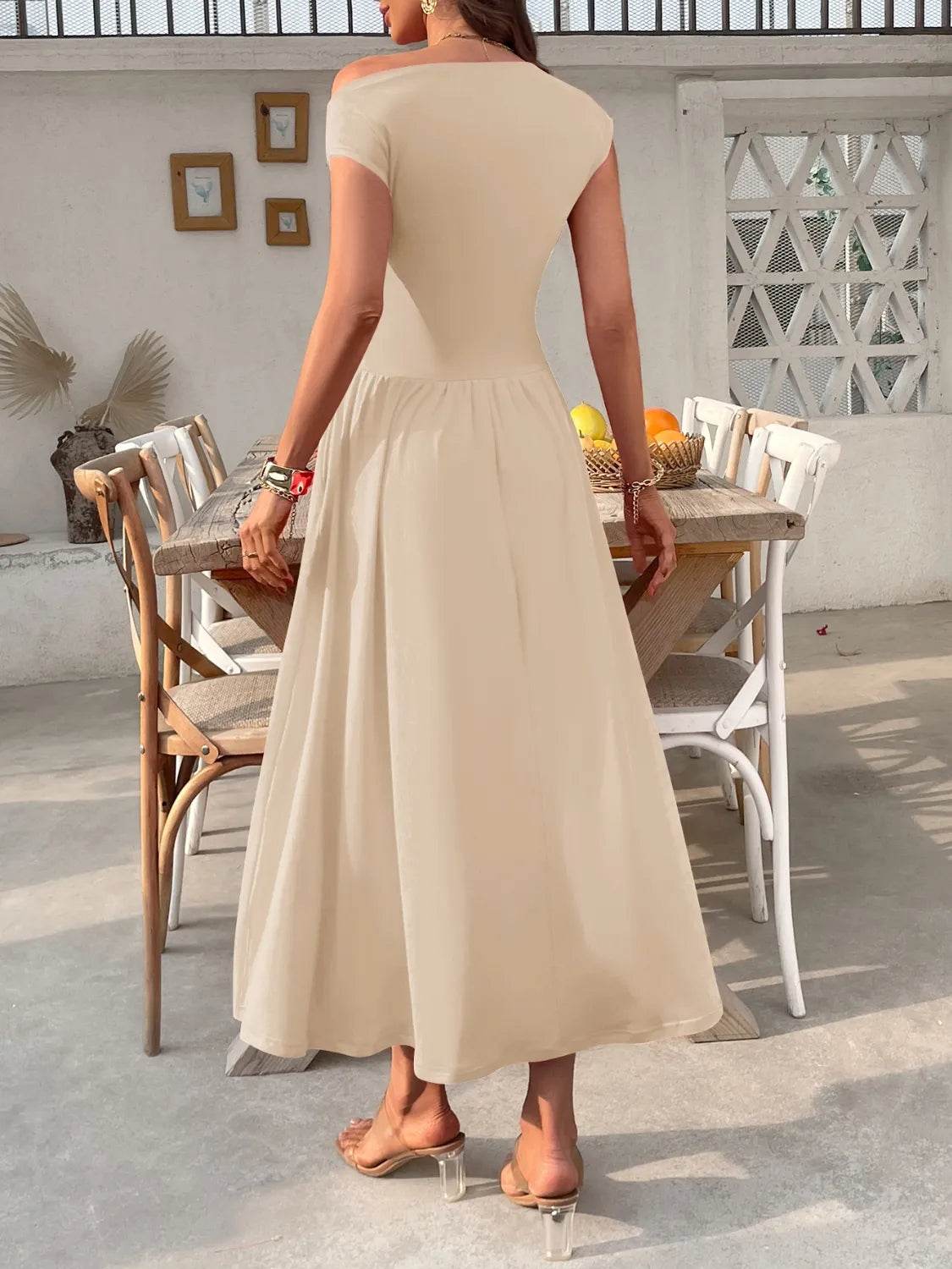 Single Shoulder Dress with Pockets.