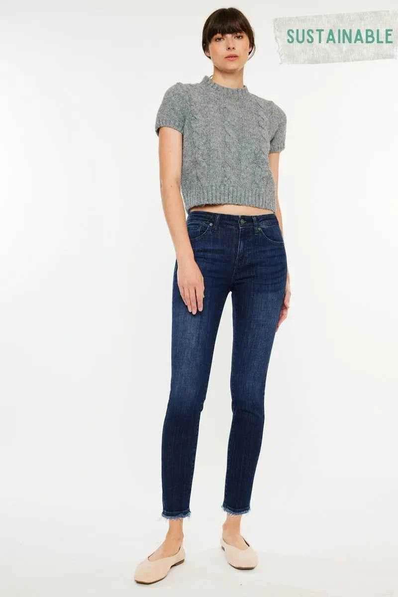 Kancan High-Rise Slim Fit Raw Hem Ankle Jeans.