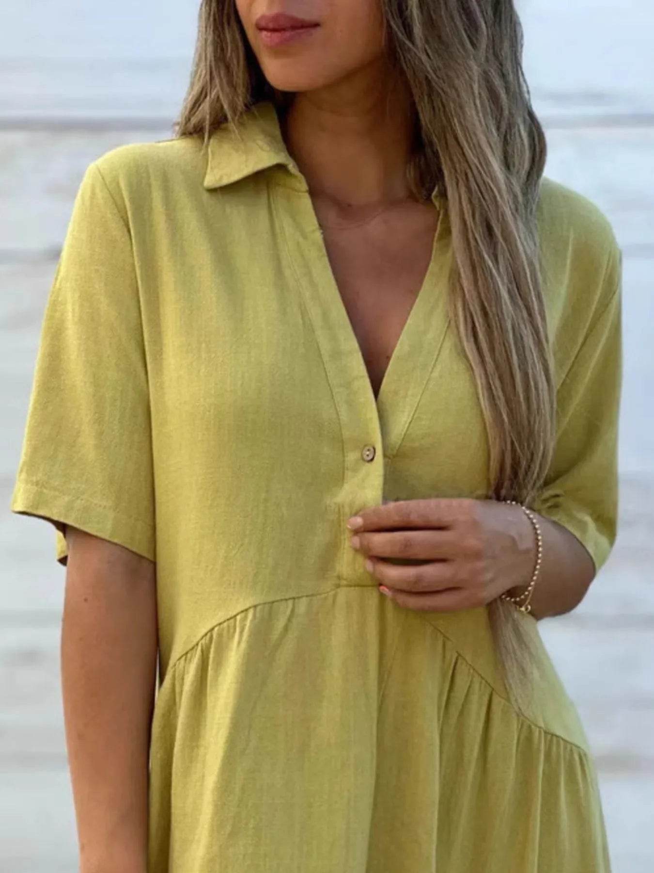 Plus Size Tiered Button-Front Short Sleeve Dress.