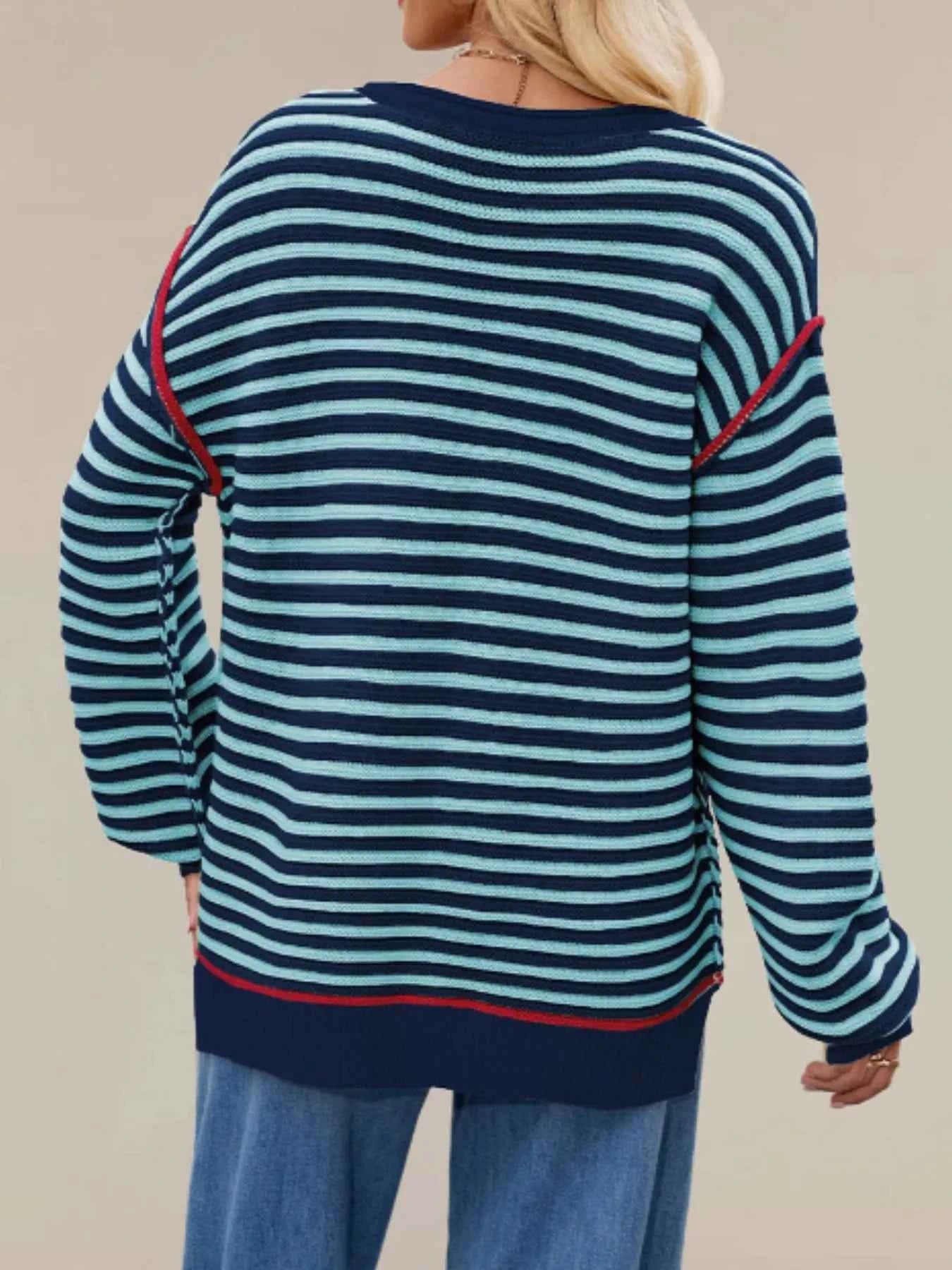 Slit Striped Oversized Sweater.