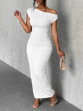 Textured Single Shoulder Maxi Dress.