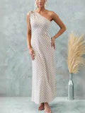 One Shoulder Striped Maxi Dress.