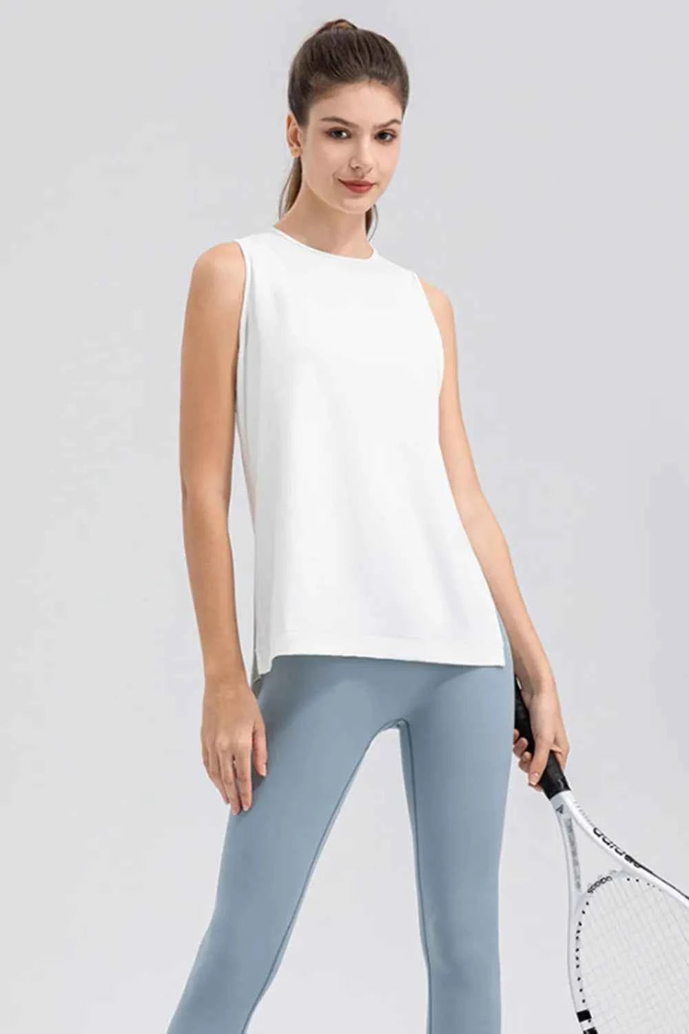 Slit Round Neck Tank Top.