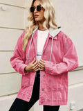 Oversized Button Up Denim Jacket with Hood.