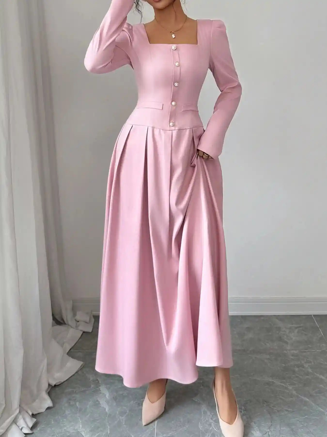 Square Neck Long Sleeve Maxi Dress.
