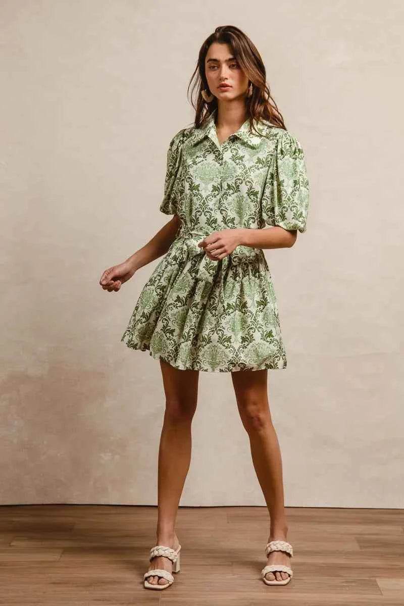 Tied Floral Mini Shirt Dress for Effortless Style and Comfort - EBYNN