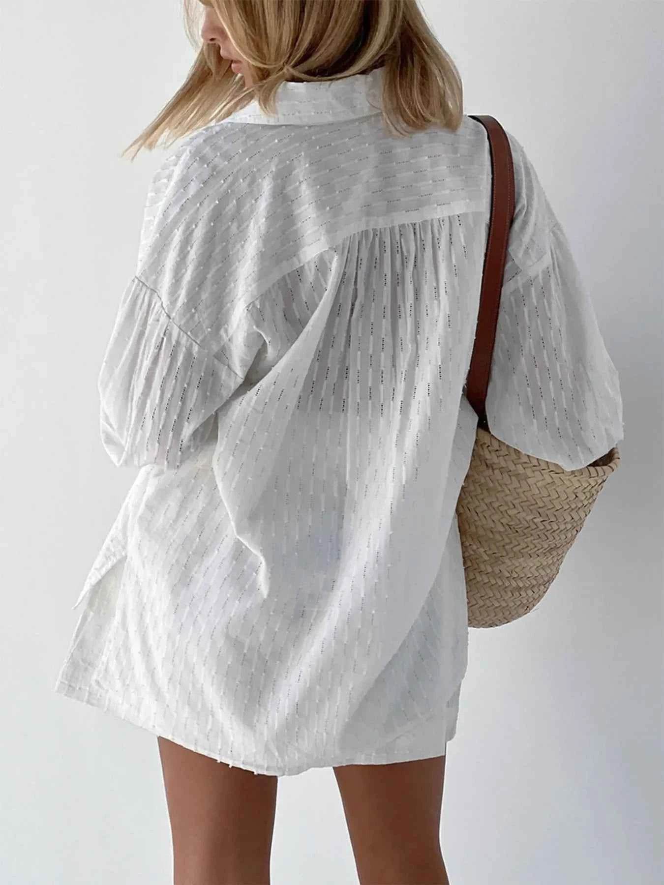 Textured Button-Up Shirt and Shorts Set - EBYNN