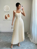 Pleated Tie-Shoulder Maxi Dress.