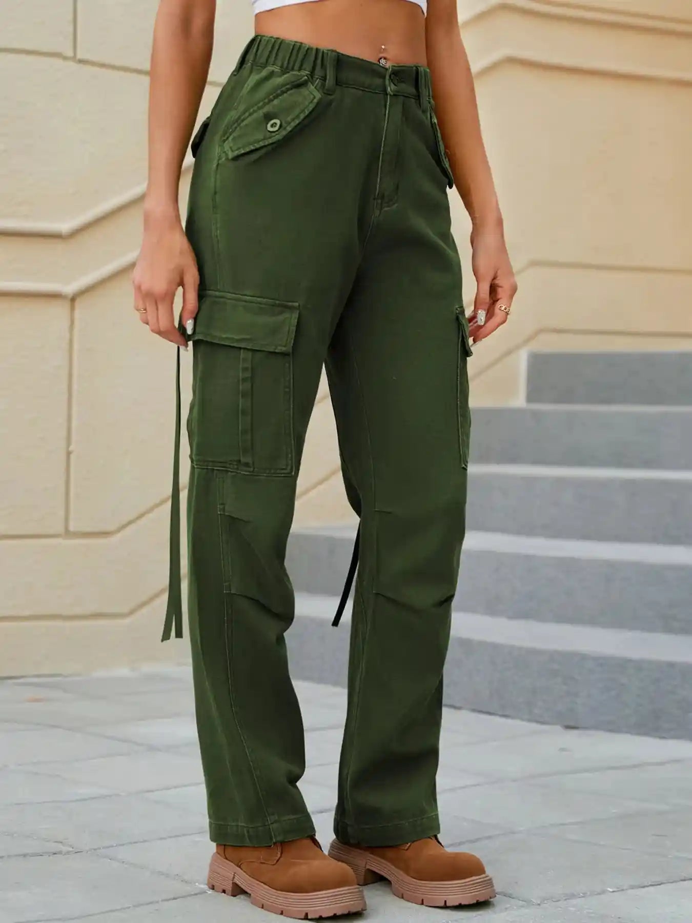 High Waisted Cargo Pocket Jeans.