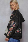 POL Zip Up Floral & Lace Patch Bomber Jacket.