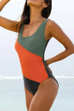 Color Block Padded Square Neck One Piece Swimsuit.