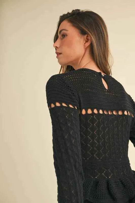 MABLE Long Sleeve Tiered Ruffle Knit Midi Dress.