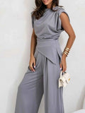 Ruched Sleeveless Top and Pants Set.