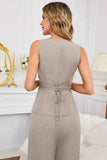 Sleeveless Button Front Top & Wide Leg Pants Set - EBYNN