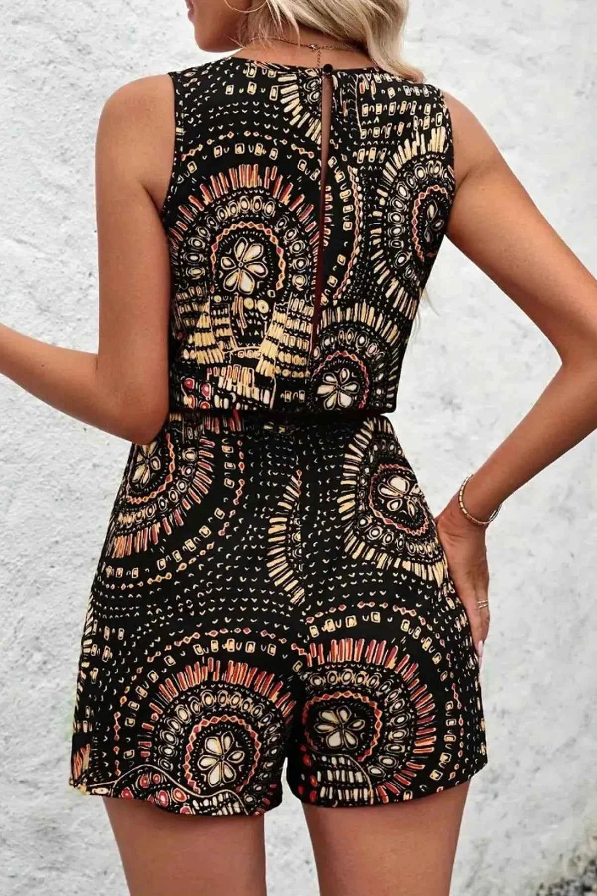 Boho Floral Print Sleeveless Summer Romper.