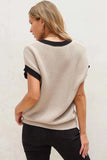 Textured Knit Sweater with Contrast Trim.