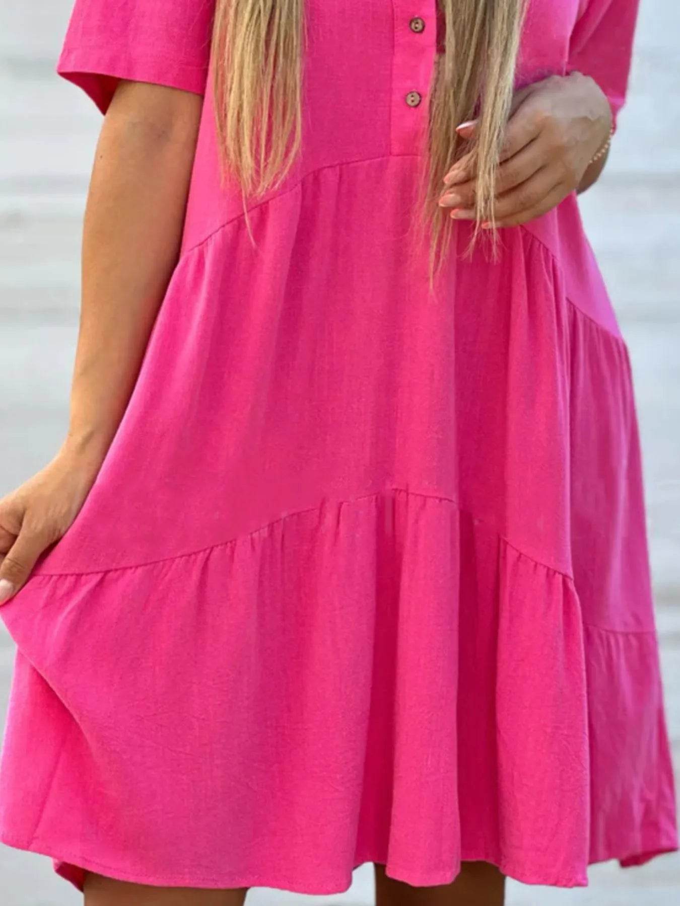 Plus Size Tiered Button-Front Short Sleeve Dress.