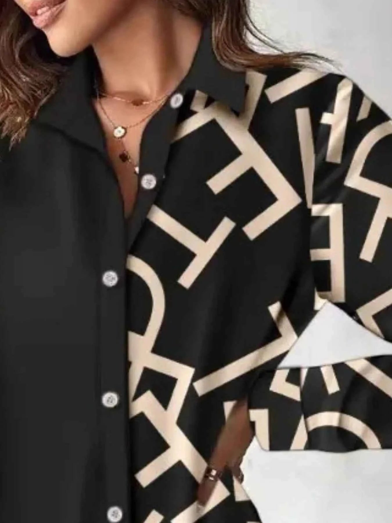 Printed Button Up Long Sleeve Shirt Dress.