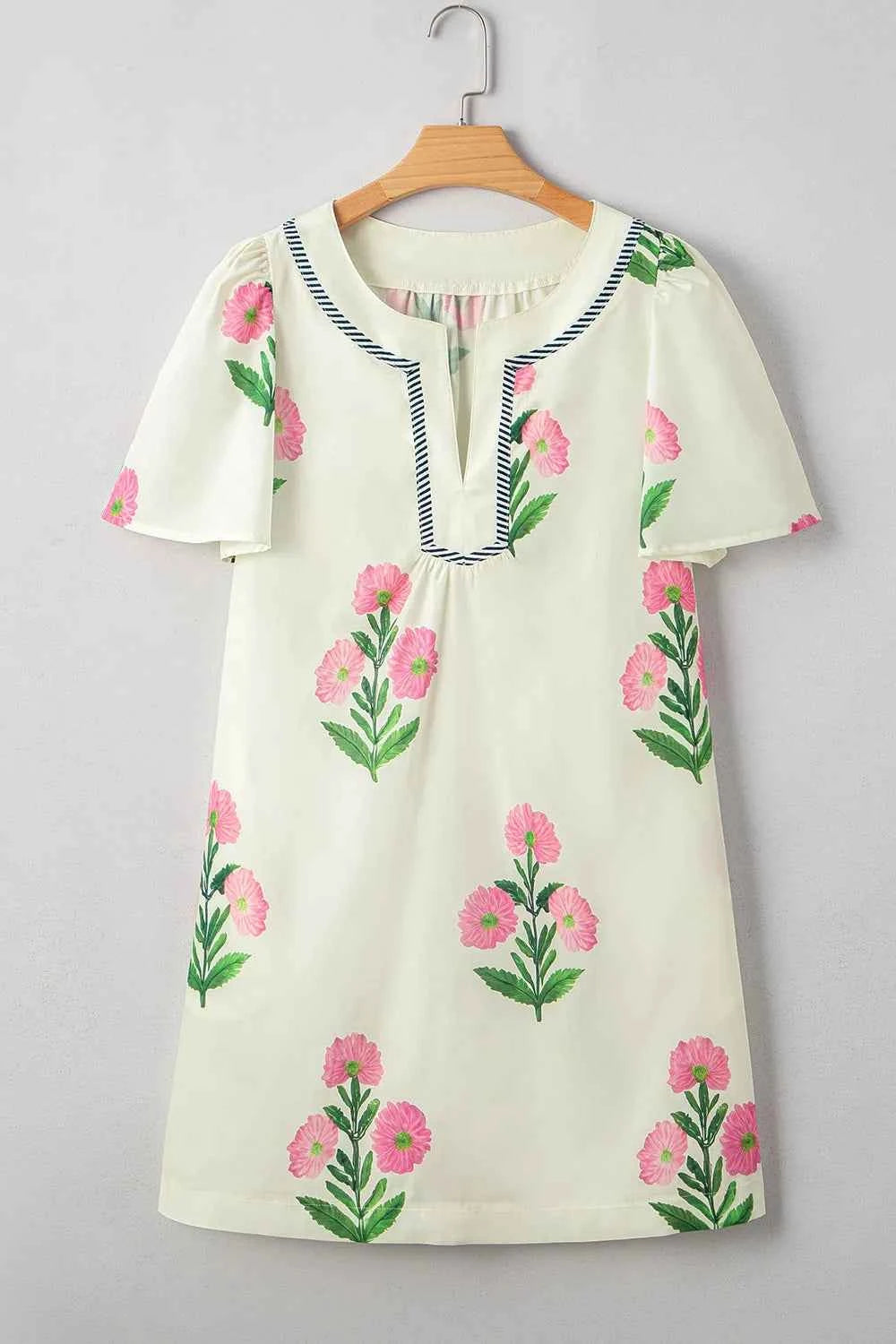 Floral Print Flutter Sleeve Mini Dress.