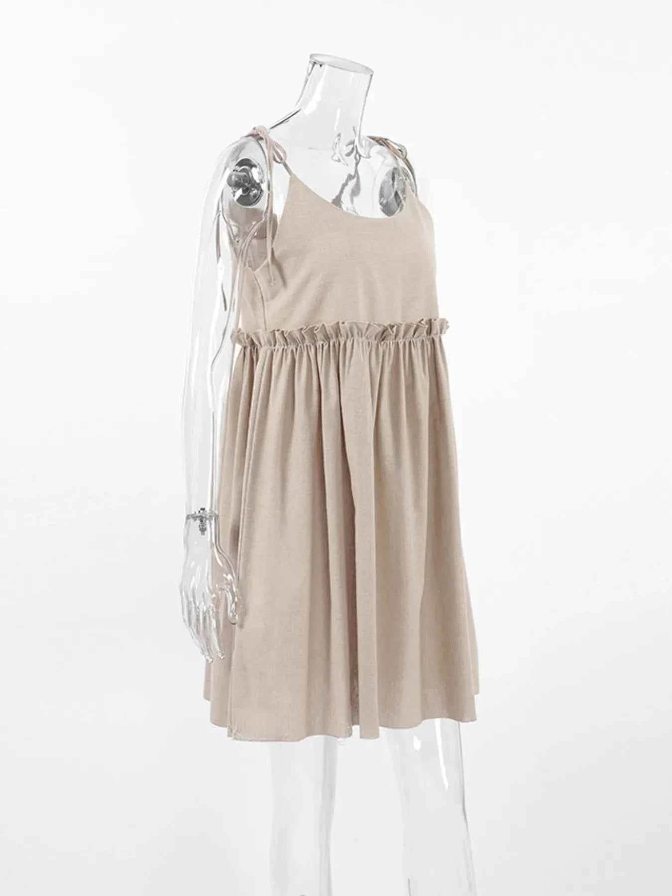 Tie-Shoulder Frill Mini Dress.