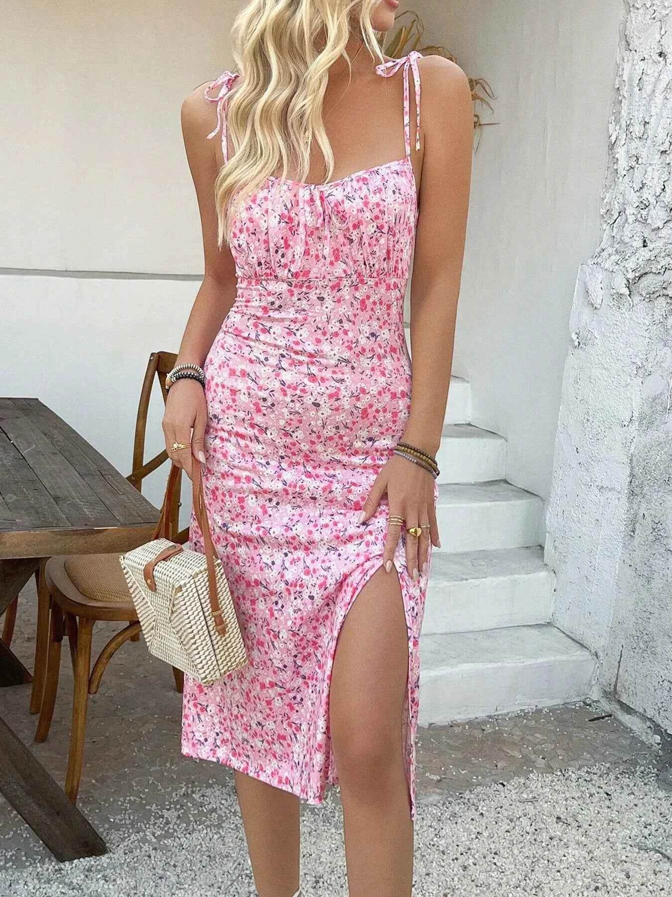 Floral Tie-Shoulder Midi Cami Dress.