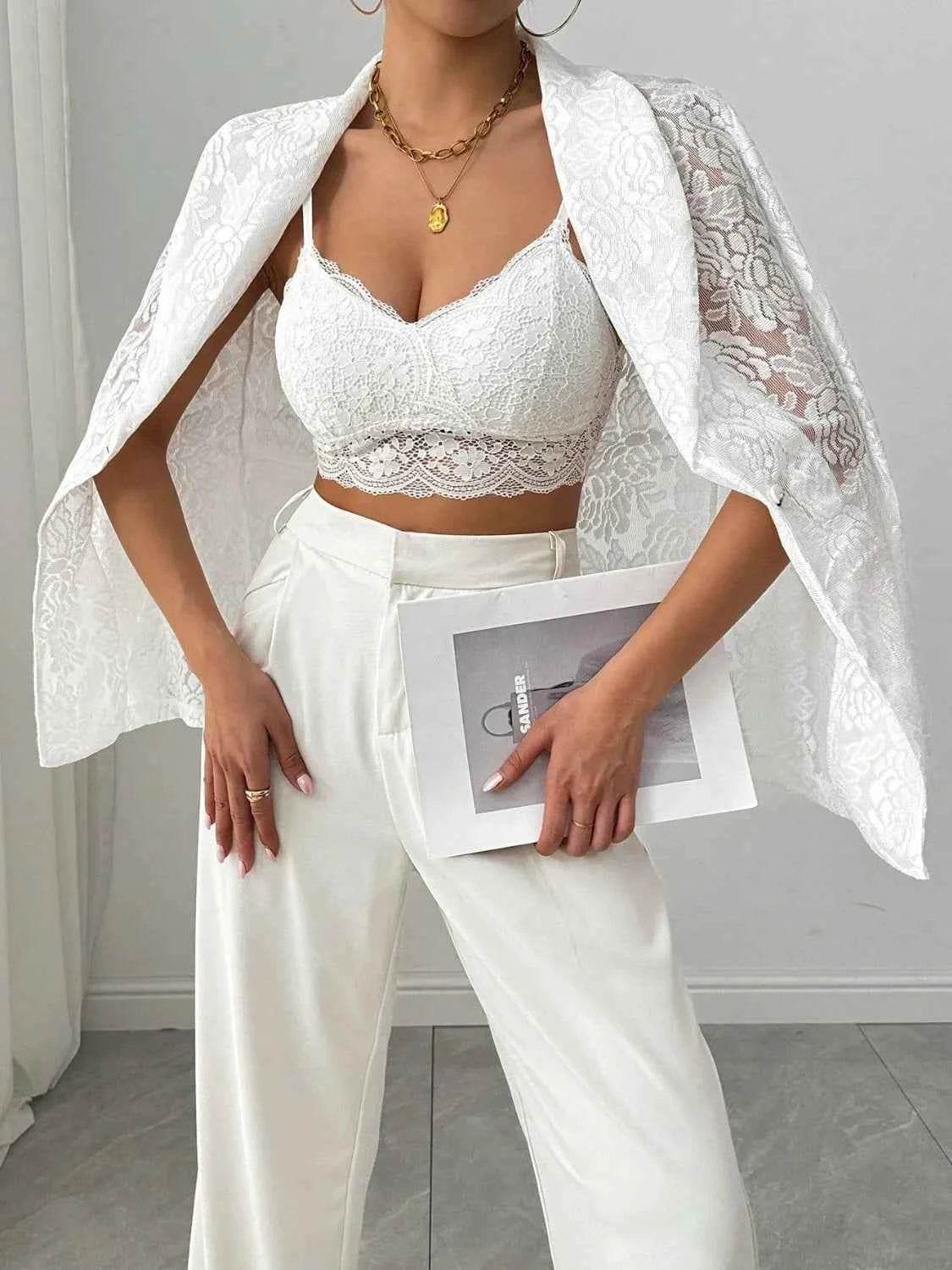 Lace Lapel Collar Long Sleeve Blazer.