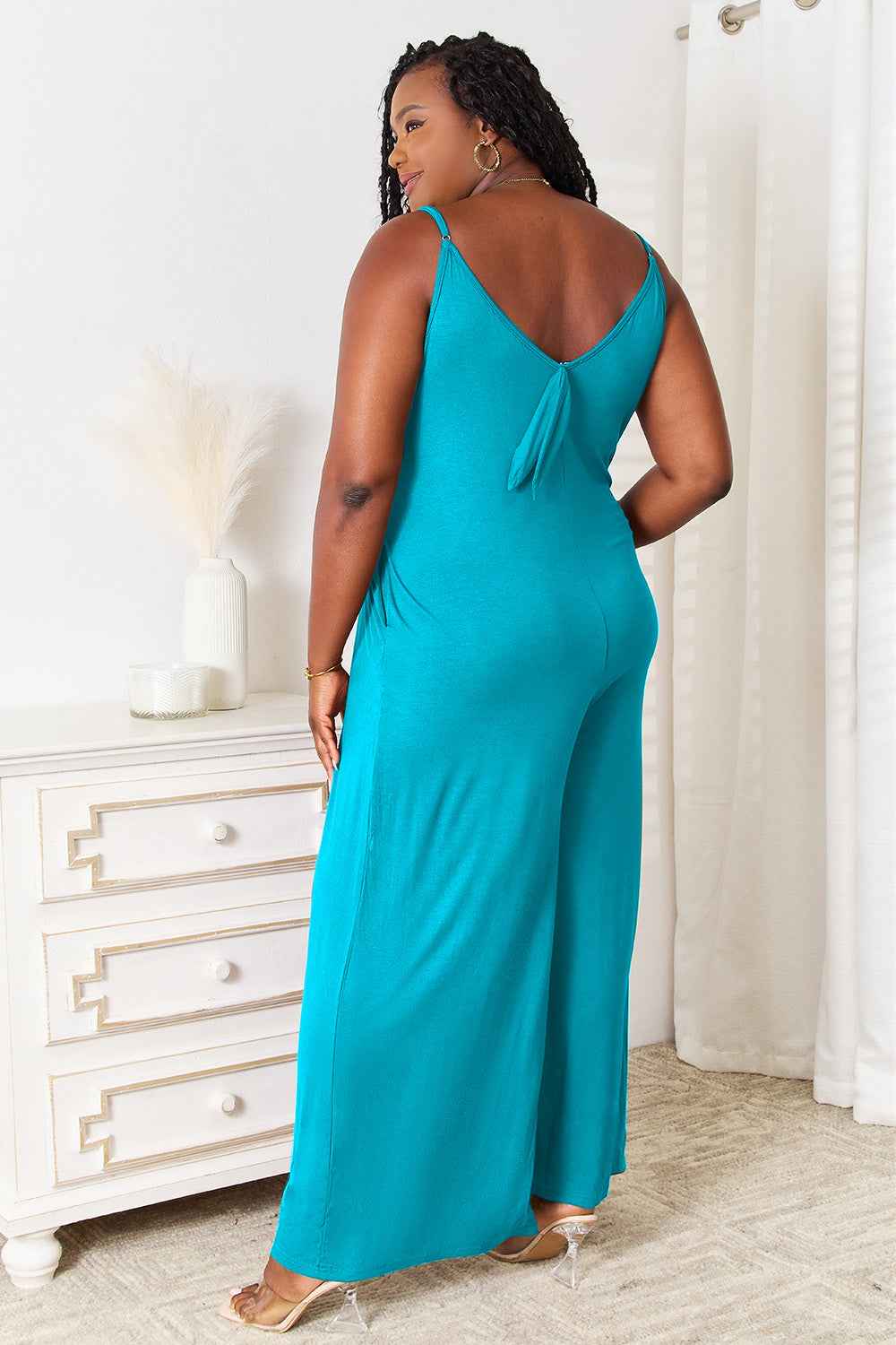 Double Take Full Size Soft Rayon Spaghetti Strap Jumpsuit.