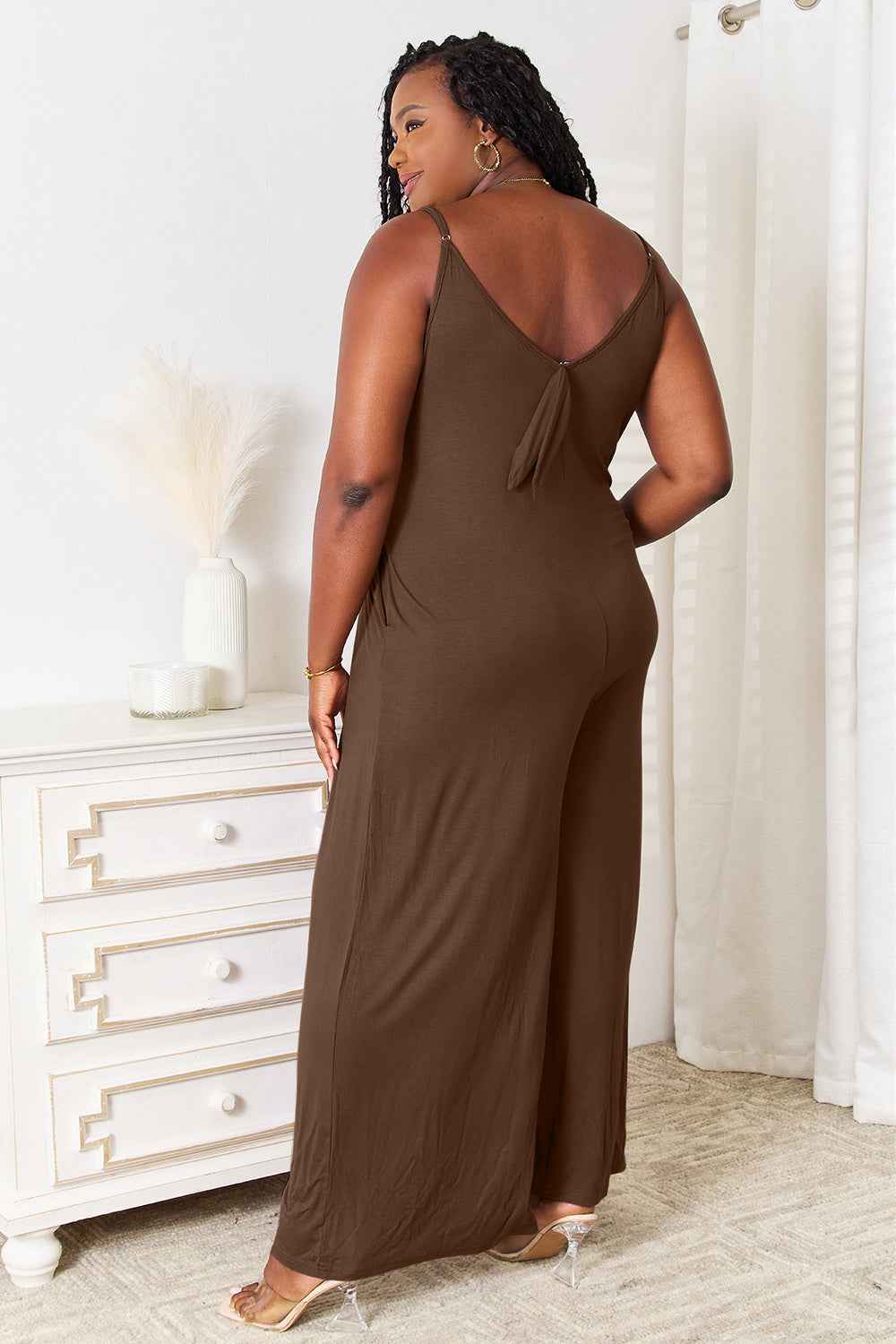 Double Take Full Size Soft Rayon Spaghetti Strap Jumpsuit.