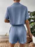Ivy Lane Cropped Shirt and Shorts Lounge Set.