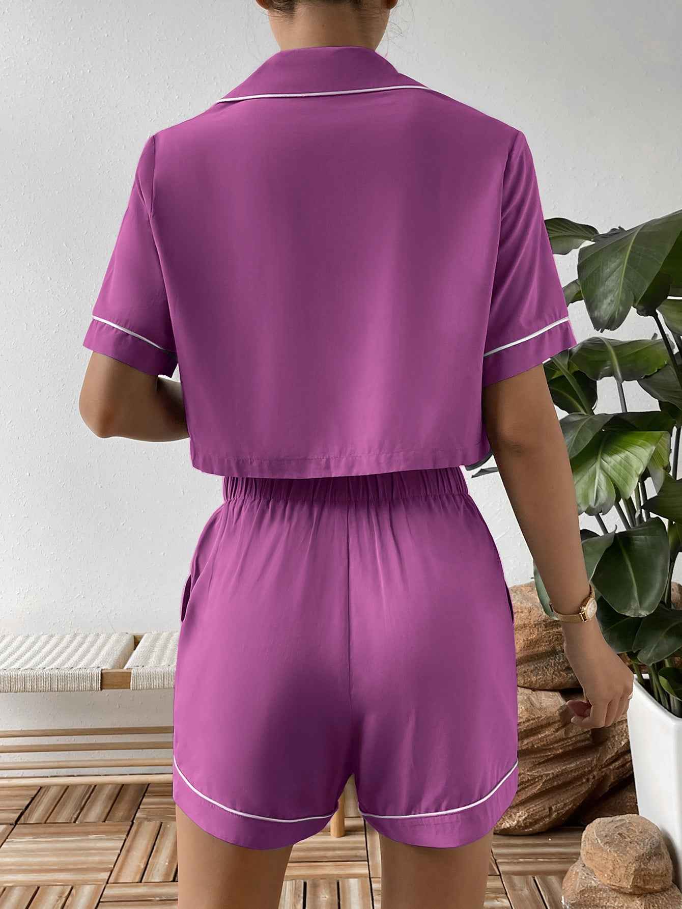 Ivy Lane Cropped Shirt and Shorts Lounge Set.