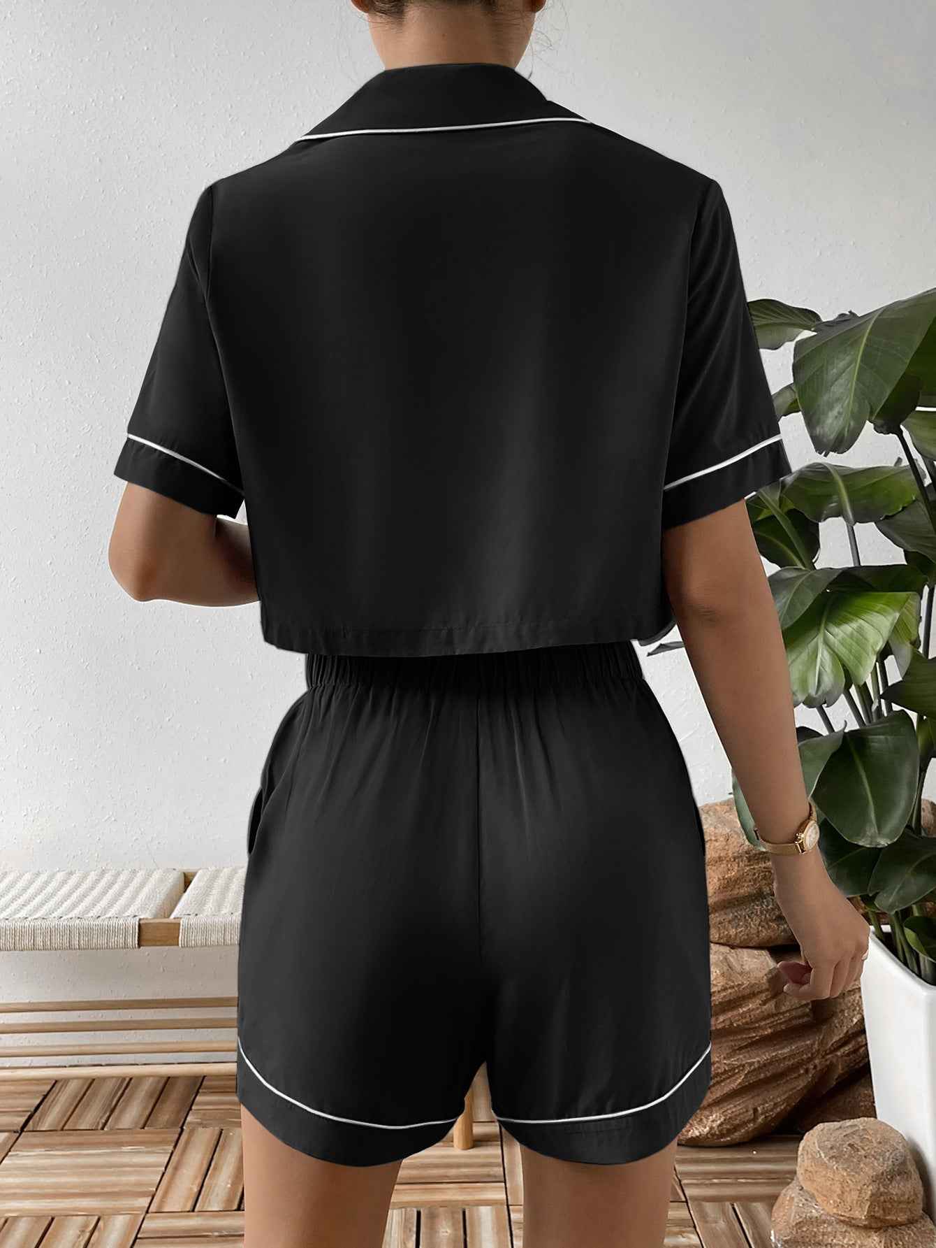 Ivy Lane Cropped Shirt and Shorts Lounge Set.