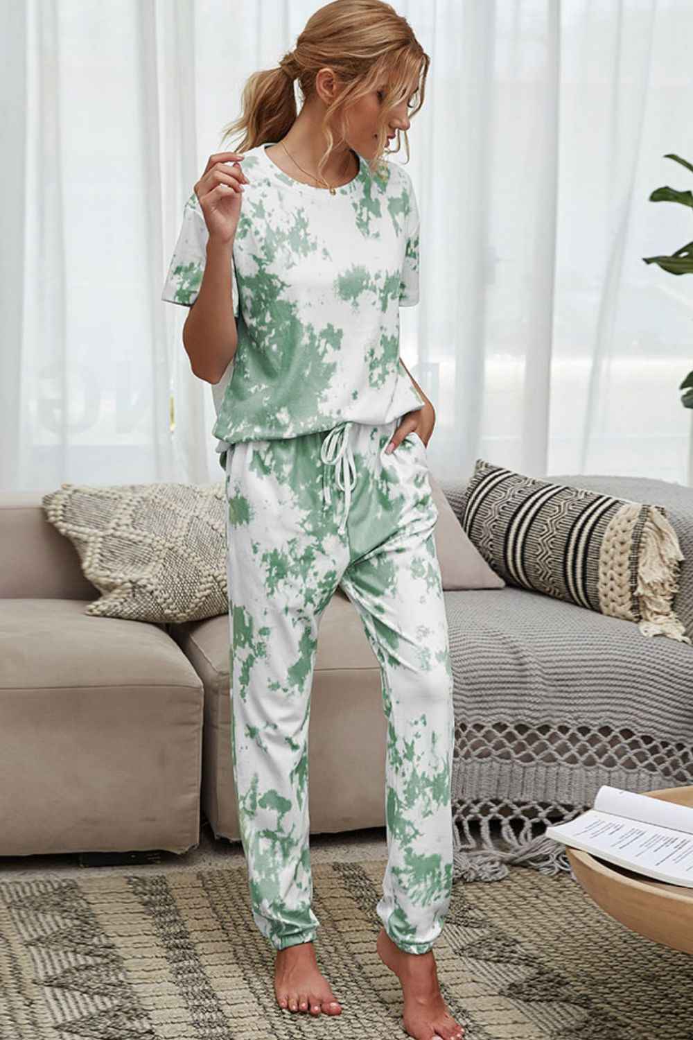 Shiny Tie-Dye Tee & Joggers Lounge Set.