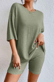 Ribbed Round Neck Top & Shorts Lounge Set.