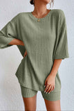 Ribbed Round Neck Top & Shorts Lounge Set.